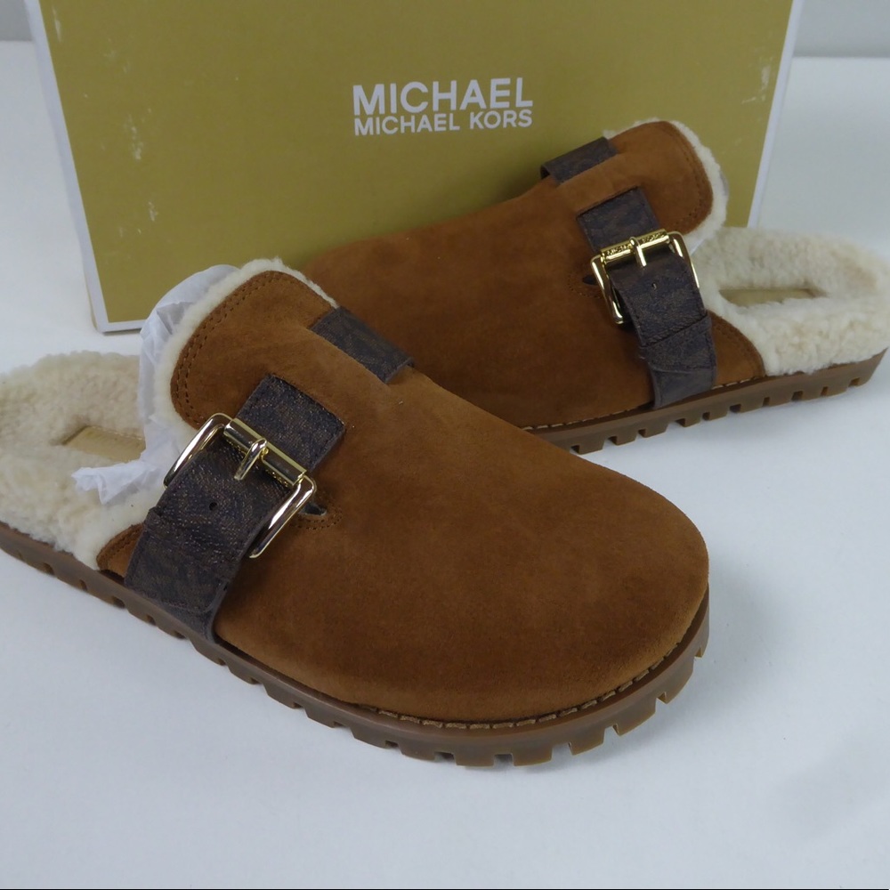 Michael Kors Judd Closed Toe Suede Leather Slip On Clog Lug Sole Slides NIB